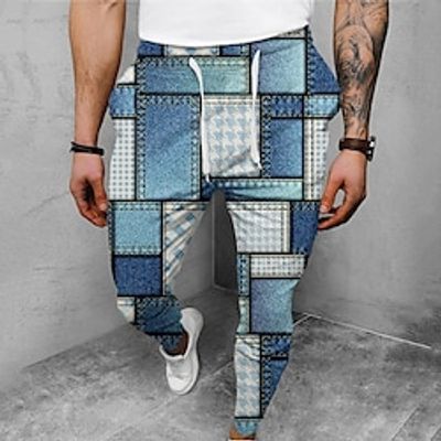 Men's Joggers Trousers Casual Pants Drawstring Elastic Waist 3D Print Geometric Graphic Prints Comfort Casual Daily Streetwear Basic Fashion Light Green Blue Micro-elastic Lightinthebox