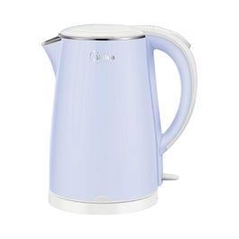 Midea 1.7L Stainless Steel Electric Kettle, 2200W Cordless Kettle, 360° Swivel Base, Double Wall Cool Touch Body, Power Cord Storage, Auto Cut-off Function, One Touch Lid Opening, Light Blue (MKHJ1705B)