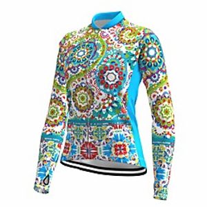 21Grams Women's Long Sleeve Cycling Jersey Spandex Blue Floral Botanical Bike Top Mountain Bike MTB Road Bike Cycling Quick Dry Moisture Wicking Sports Clothing Apparel  Stretchy  Athleisure Lightinthebox