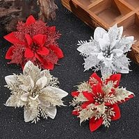 1pcs large christmas poinsettia picks christmas tree glitter flowers decorations ornaments for christmas tree wreath winter christmas home decor miniinthebox - thumbnail