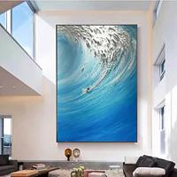 Large Ocean View Seascape Oil painting hand painted Modern Abstract Palette Knife Colorful wave painting for Living Room Wall Decor Blue Texture Italy Art painting Lightinthebox