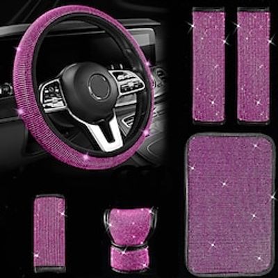Car Steering Wheel Cover With Diamond Inlay Summer Shoulder Guard Handle Cover Armrest Box Pad Cross-border All-season Universal Car Handbrake Set Lightinthebox