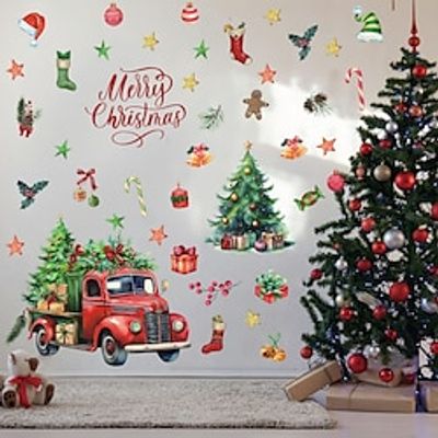 Christmas Window Wall Stickers Christmas Tree Gifts Wall Art Decals Home Party Christmas Door Window Home Decor miniinthebox