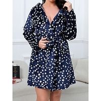 Women's Plus Size Pajamas Robe Bathrobe Star Elk Plush Casual Comfort Home Christmas Daily Flannel Warm Hoodie Long Sleeve Pocket Fall Winter Red Blue Lightinthebox - thumbnail