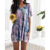 Women's Loungewear Nightgown Sleepwear Nightshirt Tie Dye Basic Casual Home Bed Beach Polyester Breathable V Wire Short Sleeve Dress Without Lining Summer Spring 1# 2# Lightinthebox - thumbnail