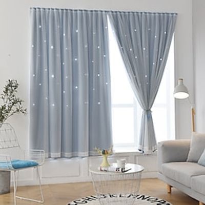 2 Layers Opaque Curtains Stars Hollow Out Colour Blackout Curtains  Voile Curtains with Eyelets Double Layer Warm Insulated Noise Reduction Curtains for Bedroom Living Room Nusery Lightinthebox