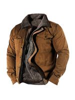 Men's Retro Lining Plus Fleece Zipper Tactical Shirt Jacket - thumbnail