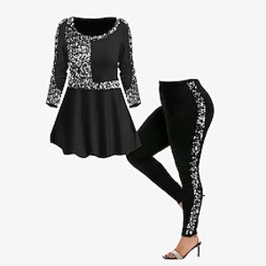 Women's Plus Size Tops Set Color Gradient Print Long Sleeve Crew Neck Casual Daily Going out Polyester Winter Fall Black miniinthebox