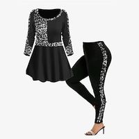 Women's Plus Size Tops Set Color Gradient Print Long Sleeve Crew Neck Casual Daily Going out Polyester Winter Fall Black miniinthebox - thumbnail