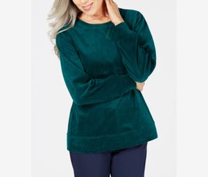 Womens Petite Long-Sleeve Velour Sweatshirt  Green