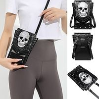 Fashion Mini Mobile Phone Bag Skull Pattern Wallet Pouch CrossBody Bags Men Shoulder Purse Women Leather Waist Bag Fanny Pack Lightinthebox - thumbnail