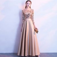 A-Line Glittering Elegant Prom Formal Evening Dress Jewel Neck 34 Length Sleeve Floor Length Satin with Sequin 2022 Lightinthebox - thumbnail