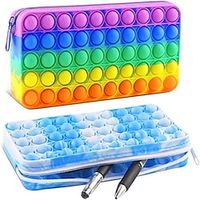 Pop Bubble Silicon Pencil Case Portable Push Popper Pen Box Makeup Cosmetic Bag Stationery Organizer (Rainbow  Blue 2 Pack) miniinthebox - thumbnail