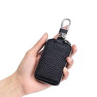 Genuine Leather Car Key Bag, Universal Models Of Men's Cowhide Key Bag Zipper Key Leather Cover Lightinthebox - thumbnail
