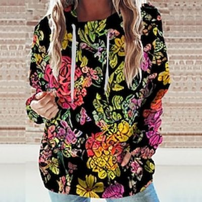 Women's Hoodie Sweatshirt Black Graphic Sports Long Sleeve 3XL Lightinthebox