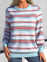 Women's Colorful Striped Imitation Sweater Printed Casual Round Neck Sweatshirt Christmas Holiday Party Sweatshirt