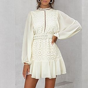 Women's White Long Sleeve Pure Color Ruffle Winter Fall Slim 2022 S M L miniinthebox