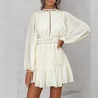 Women's White Long Sleeve Pure Color Ruffle Winter Fall Slim 2022 S M L miniinthebox - thumbnail