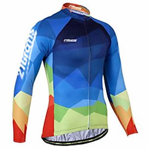 21Grams Men's Long Sleeve Cycling Jersey Winter Summer Spandex Polyester BlueYellow Rainbow Plaid Checkered Bike Jersey Top Mountain Bike MTB Road Bike Cycling Thermal Warm UV Resistant Anatomic miniinthebox