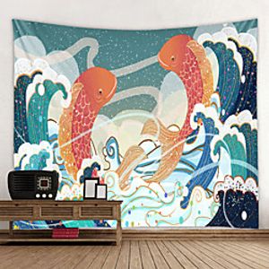 Wall Tapestry Wall Hanging Art Deco Blanket Curtain Hanging at Home Bedroom Living Room Decoration Carp Jumping miniinthebox