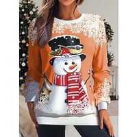 Women's Pullover Christmas Sweatshirt Sportswear Festival Orange Snowman Snowflake Christmas Casual Round Neck Long Sleeve Top Micro-elastic Fall  Winter Lightinthebox