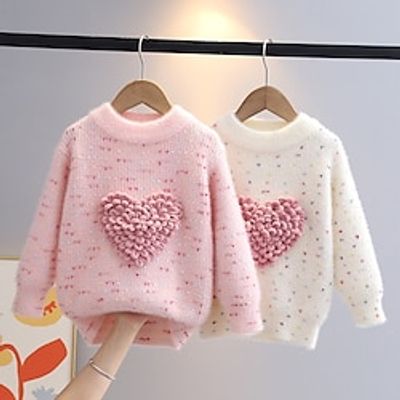 Toddler Girls' Sweater Solid Color School Long Sleeve Crewneck Active 3-7 Years Fall off white Pink Lightinthebox