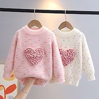 Toddler Girls' Sweater Solid Color School Long Sleeve Crewneck Active 3-7 Years Fall off white Pink Lightinthebox - thumbnail