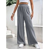 Women's Wide Leg Pants Trousers Linen Cotton Blend Plain Side Pockets Wide Leg Full Length Casual Daily Going out Weekend Burgundy Blue S M Spring  Summer Lightinthebox