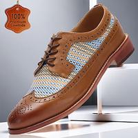 Men's Oxfords Formal Shoes Brogue Dress Shoes British Gentleman Office Career Party Evening Leather Italian Full-Grain Cowhide Comfortable Slip Resistant Lace-up Brown Lightinthebox