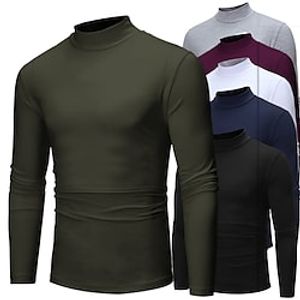 Men's Tee T-Shirt Outfits Turtleneck shirt Long Sleeve Shirt Holiday Rolled collar Plus Size Casual Holiday Clothing Apparel Simple Casual Essential miniinthebox