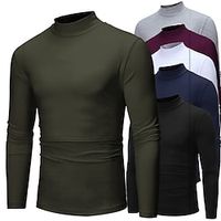 Men's Tee T-Shirt Outfits Turtleneck shirt Long Sleeve Shirt Holiday Rolled collar Plus Size Casual Holiday Clothing Apparel Simple Casual Essential miniinthebox - thumbnail