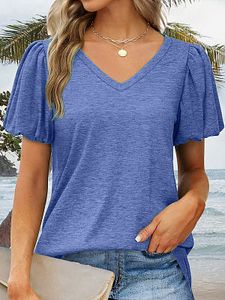 V-Neck Loose Casual Solid Color Short-Sleeved T-Shirt