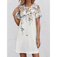 Women's Casual Dress T Shirt Dress Tee Dress Summer Dress Floral Print Crew Neck Midi Dress Short Sleeve Summer Lightinthebox