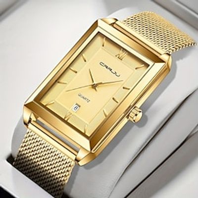 CRRJU Watch Men New Square Quartz with Automatic Week Date Wrist Watches Luxury Stainless Steel Gold Relogio Masculino miniinthebox