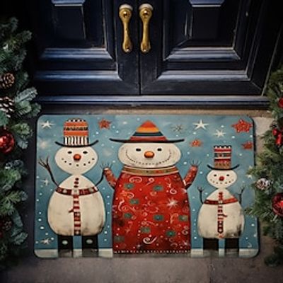 Christmas Snowmans Doormat Scandinavian Folk Art Non-Slip Oil Proof Rug Indoor Outdoor Mat Bedroom Decor Bathroom Mat Entrance Rug Door Mat miniinthebox