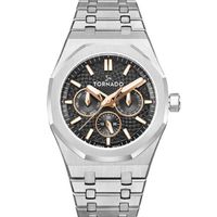 Tornado Aurora Men's Multi Function Display Watch And High Quality Solid Stainless Steel Brushed Bracelet Strap, Silver - T23104-SBSBK