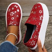 Women's Sneakers Platform Boots Plus Size Height Increasing Shoes Christmas Daily Xmas Winter Platform Round Toe Casual Canvas Loafer Red Lightinthebox - thumbnail