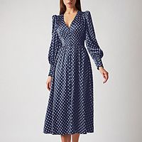 Women's A Line Dress Midi Dress Spot seconds Composition: 100% polyester Weight: 364g Blue Navy Blue Long Sleeve Polka Dot Spring Summer V Neck Elegant Casual 2021 S M L miniinthebox - thumbnail