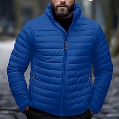 Men's Winter Coat Puffer Jacket Zipper Pocket Polyster Pocket Date Casual Daily Weekend Regular Keep Warm Outdoor Casual Sports Winter Plain Black Red Dark Navy Blue Puffer Jacket Lightinthebox