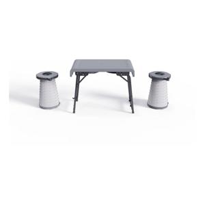 Porodo Camping Foldable Desk and LED (White/Yellow) Stool Set - Grey