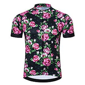 21Grams Men's Short Sleeve Cycling Jersey Summer Spandex Polyester Black Floral Botanical Bike Jersey Top Mountain Bike MTB Road Bike Cycling Quick Dry Moisture Wicking Breathable Sports Clothing Lightinthebox