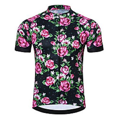 21Grams Men's Short Sleeve Cycling Jersey Summer Spandex Polyester Black Floral Botanical Bike Jersey Top Mountain Bike MTB Road Bike Cycling Quick Dry Moisture Wicking Breathable Sports Clothing Lightinthebox