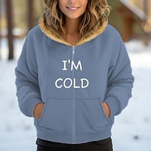 Women's Fleece Jacket Winter Coat Thermal Warm Heated Coat with Hood Windproof Zipper Sherpa Fleece Lined Sweatshirt with Pocket Long Sleeve Fall Pink Blue Grey Black-Yes, I'm Cold Lightinthebox
