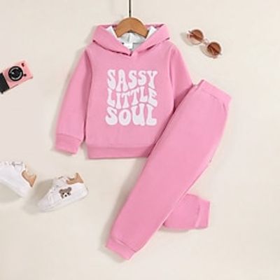 Girls' 3D Letter Hoodie  Sweatpants Set Pink Long Sleeve 3D Printing Spring Fall Active Fashion Cute Polyester Kids 3-12 Years Hooded Outdoor Street Vacation Regular Fit Lightinthebox