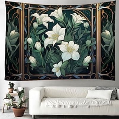 White Lily Hanging Tapestry Wall Art Large Tapestry Mural Decor Photograph Backdrop Blanket Curtain Home Bedroom Living Room Decoration miniinthebox