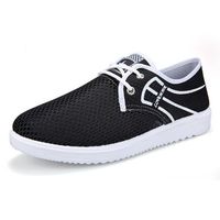 Men Mesh Fabric Breathable Soft Sole Flat Lace Up Casual Shoes