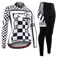 21Grams Women's Long Sleeve Cycling Jersey with Tights Winter Fleece BlackWhite Sugar Skull Skull Bike Clothing Suit Ultraviolet Resistant Quick Dry Breathable Back Pocket Sports Sugar Skull miniinthebox - thumbnail