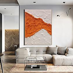 Orange Textured Oil Painting White Abstract Canvas Painting Orange Thick Art White Minimalist Handmade Large Abstract Canvas Art For Decor Frame Ready To Hang Lightinthebox