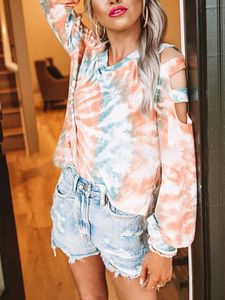 Casual Tie-dye Hollow Cold Shoulder Long Sleeves Sweatshirt