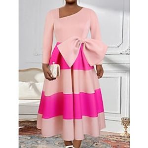 Women's Plus Size Curve Party Dress Swing Dress A Line Dress Color Block Midi Dress Long Sleeve Bow V Neck Fashion Party Pink Fall Winter XL XXL 3XL 4XL Lightinthebox